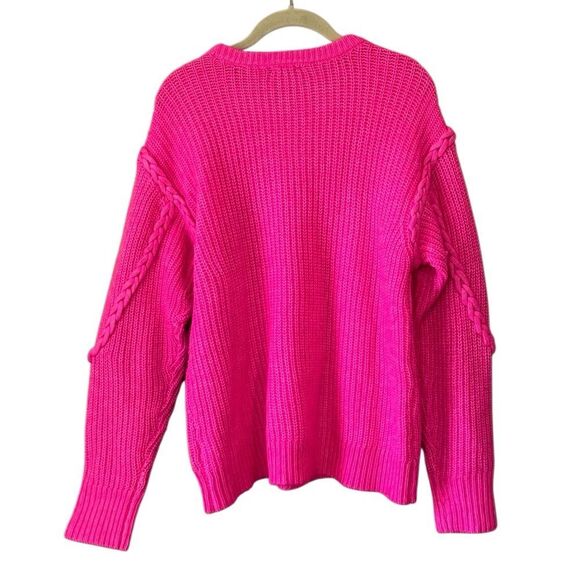 Crown & Ivy Women's Electric Pink Cable Knit Sweater Size Medium - Picture 5 of 6